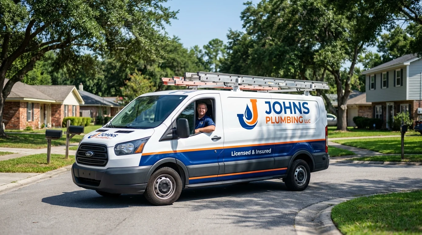 Johns Plumbing LLC service van in Portsmouth, RI