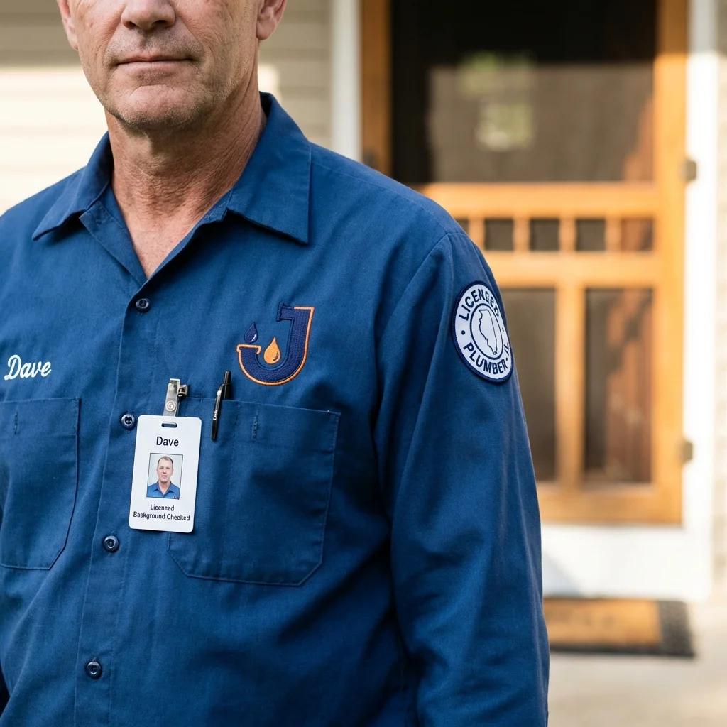 Licensed plumber showing ID badge in Portsmouth, RI