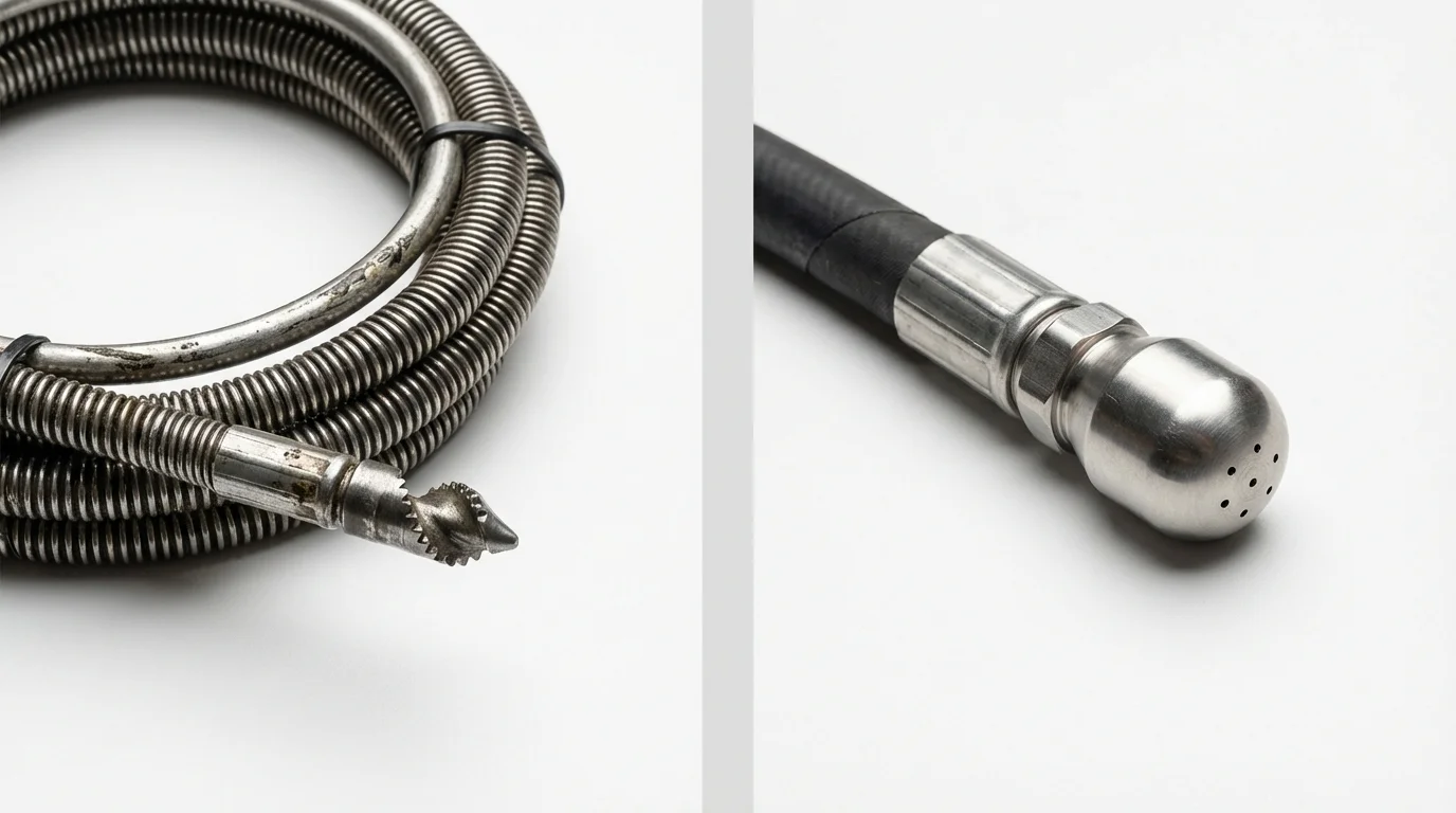 Drain snake cable and hydro jetting nozzle used for drain cleaning in Portsmouth, RI