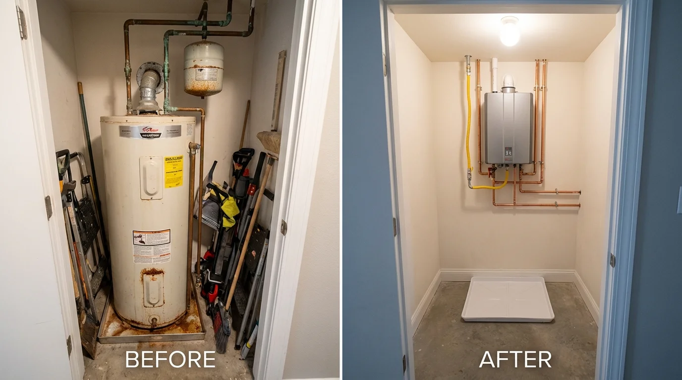 Tank water heater versus wall-mounted tankless unit comparison for Portsmouth, RI homeowners
